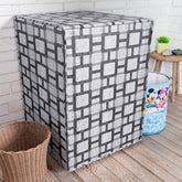 Kuber Industries Washing Machine Cover | Big Check Washing Machine Cover | Soft PVC | Front Load Washing Machine Cover | Gray